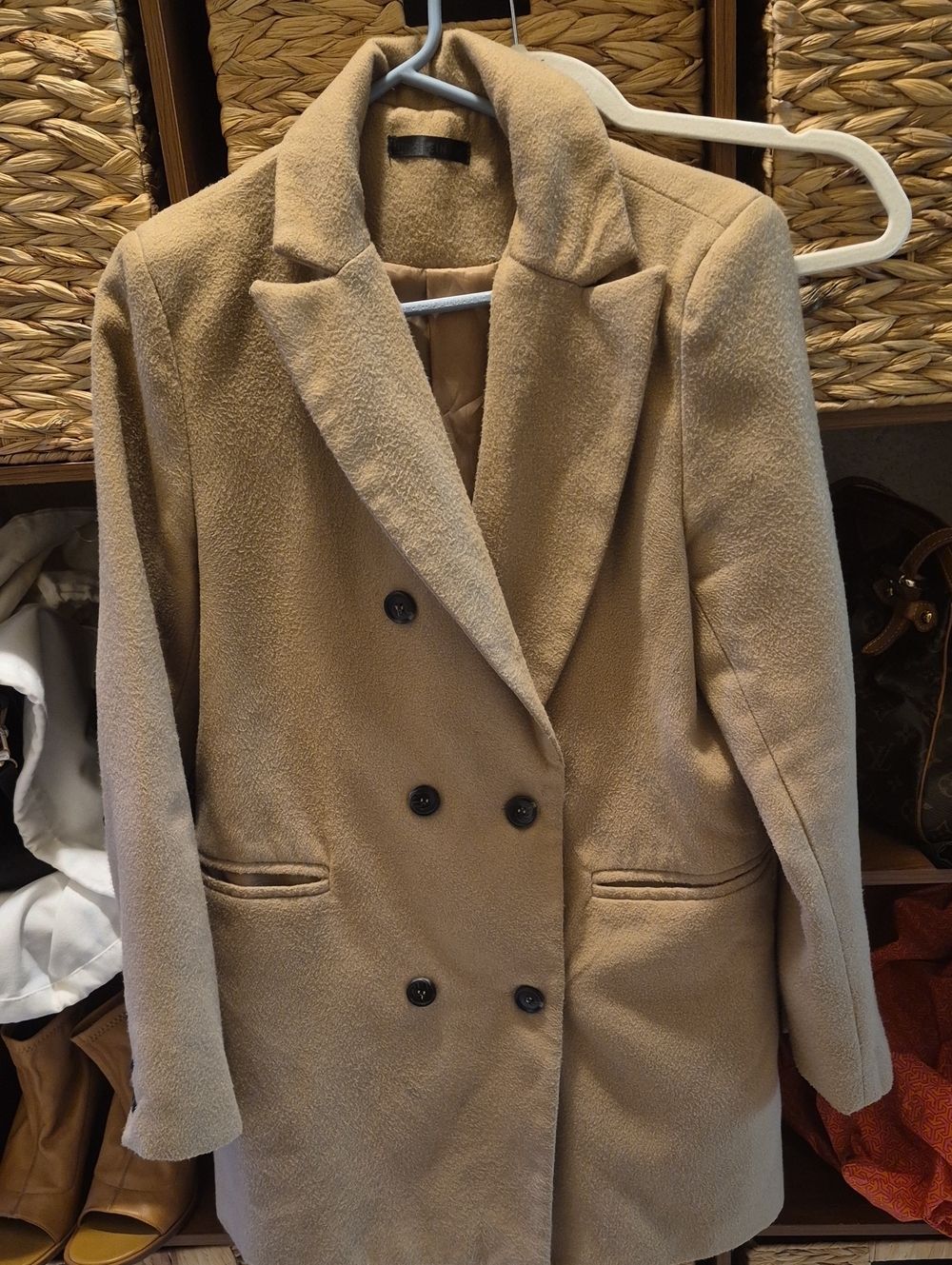 SHEIN Double Breasted Lapel Collar Overcoat Brown Small